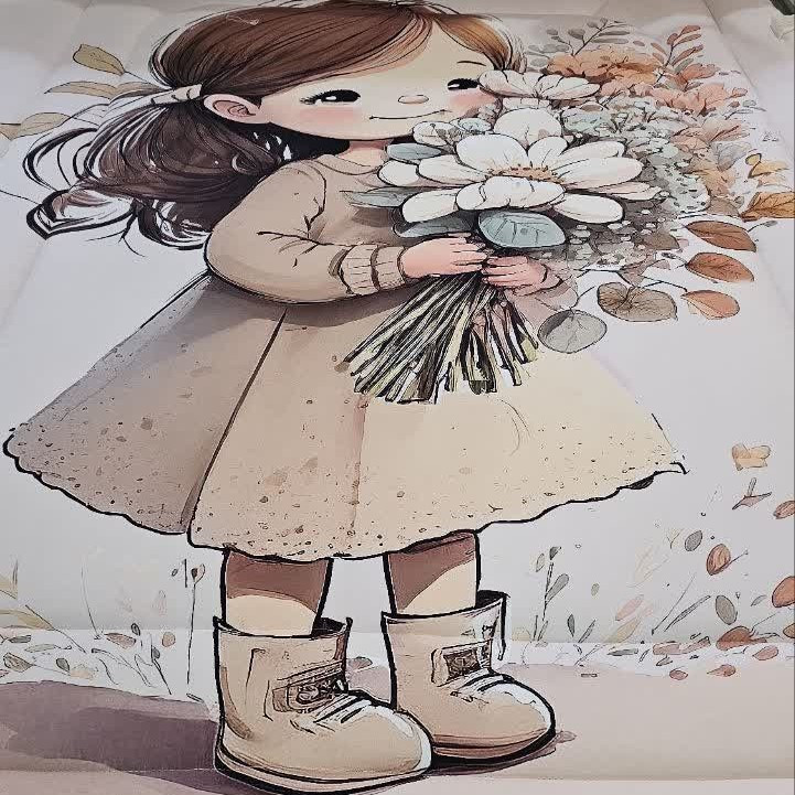 ست رو تختی تک نفره سه بعدی کودک دخترانه دخترک با دسته گل کرمی