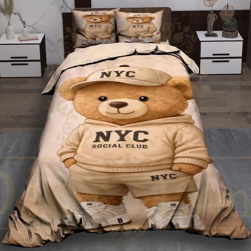 ست رو تختی تک نفره سه بعدی کودک تدی NYC کرمی